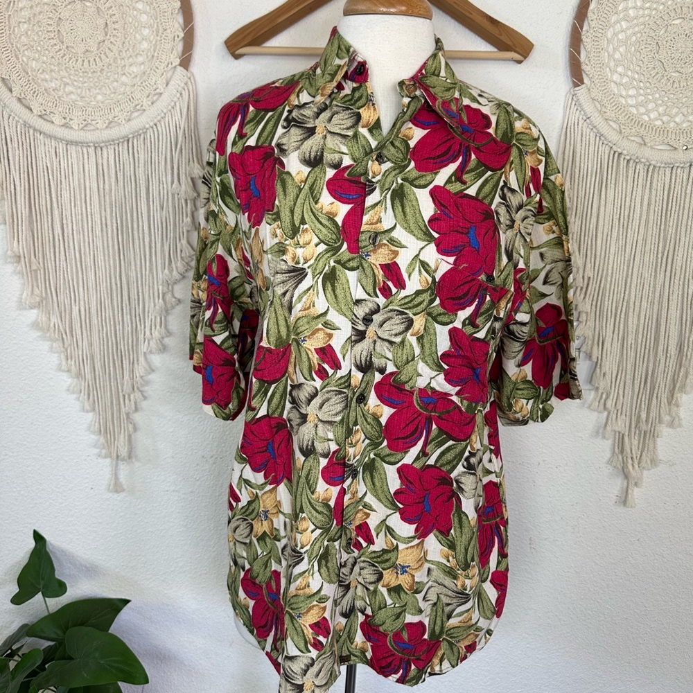 Bruno Linen blend Floral Button-Up Shirt Mens Medium